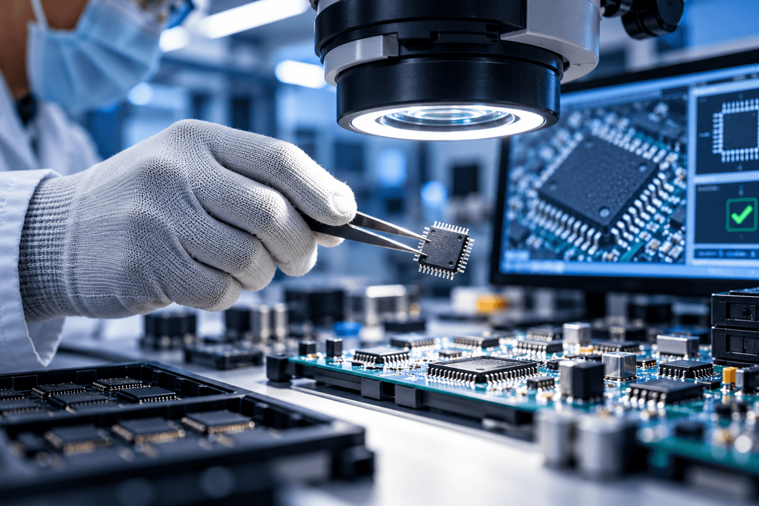Electronic component being examined during a quality inspection